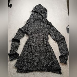 Aeropostale Black White Knit Hoodie Pullover XS/S Textured Sweater